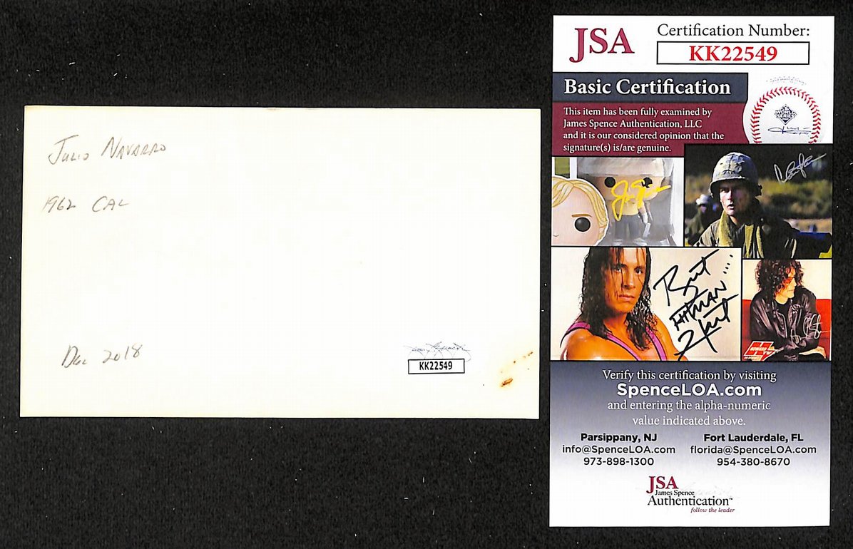 Julio Navarro Angels Autographed/Signed 3x5 Index Card JSA BA208455