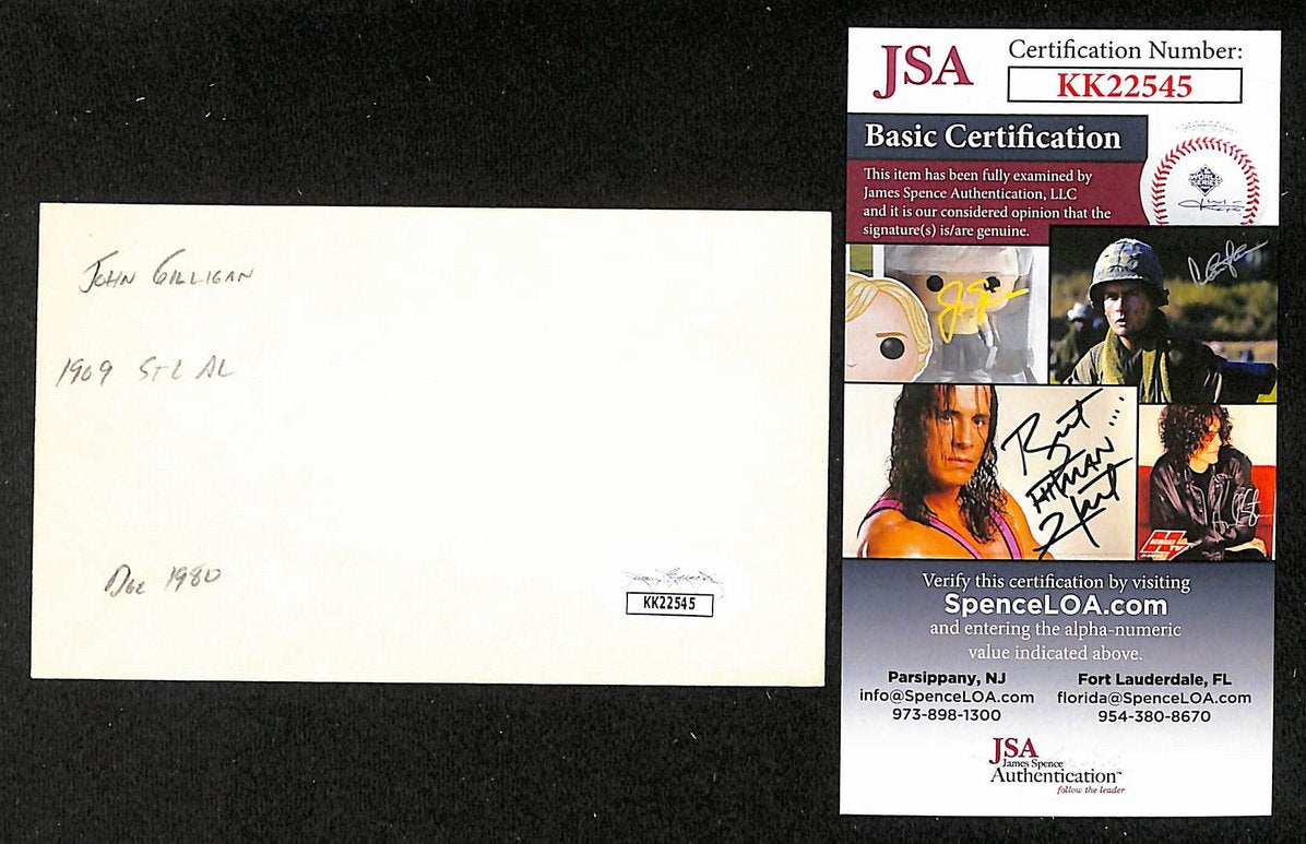 Jack Gilligan Browns Autographed/Signed 3x5 Index Card JSA BA208456