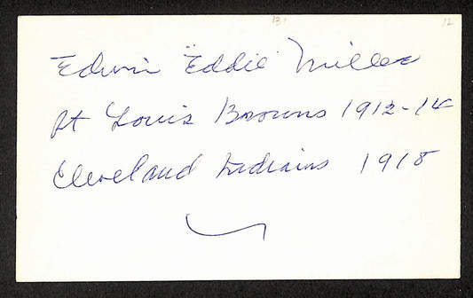 Ed Miller Tigers Autographed/Signed 3x5 Index Card JSA BA208458