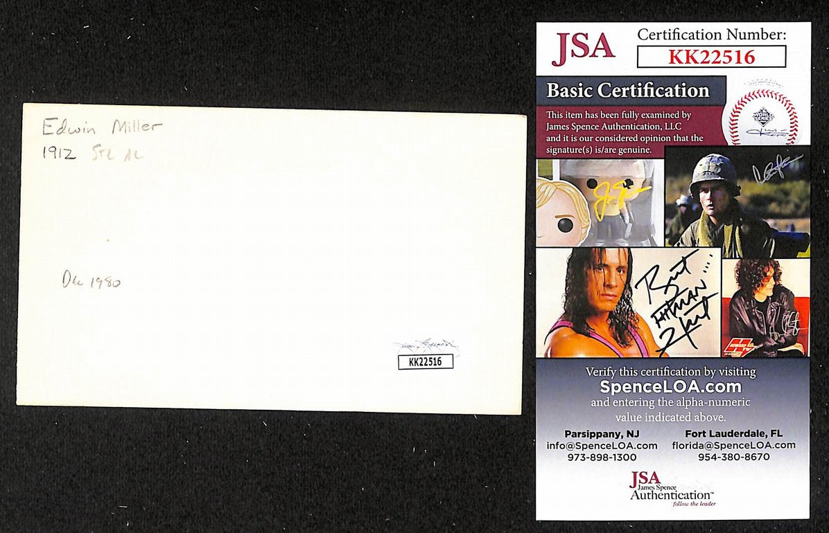 Ed Miller Tigers Autographed/Signed 3x5 Index Card JSA BA208458