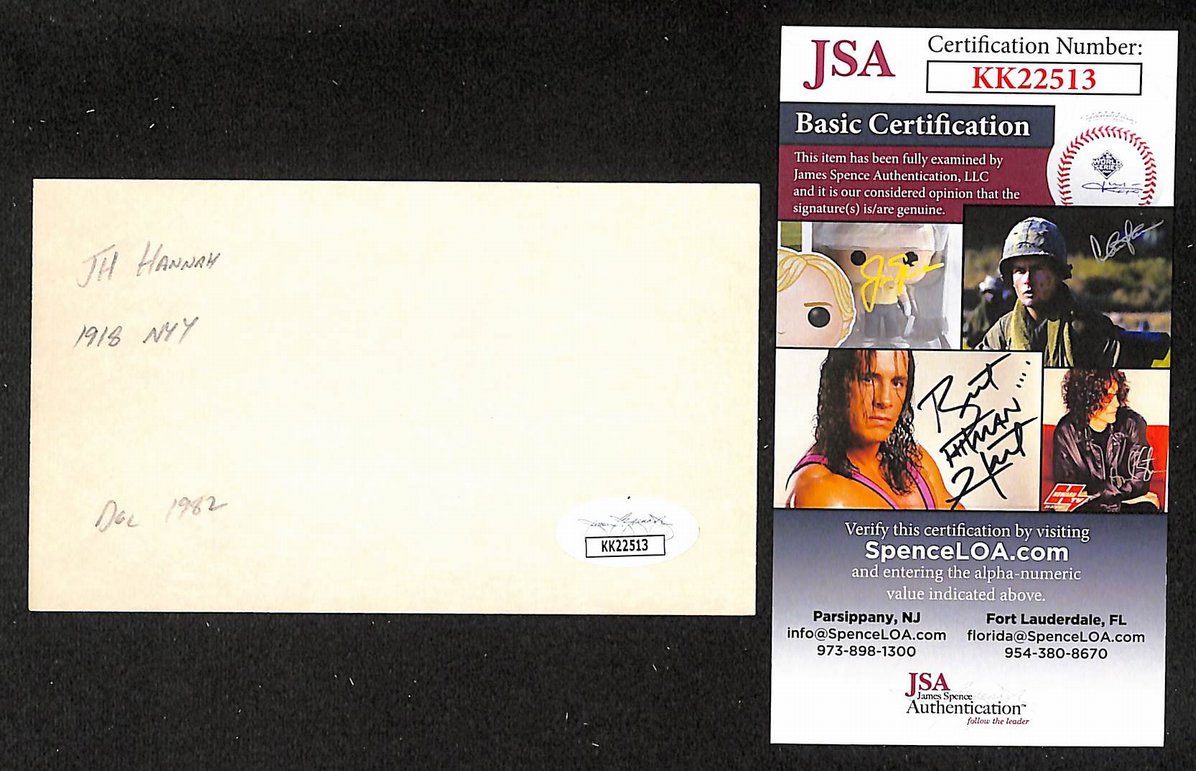 Truck Hannah Yankees Autographed/Signed 3x5 Index Card JSA BA208459
