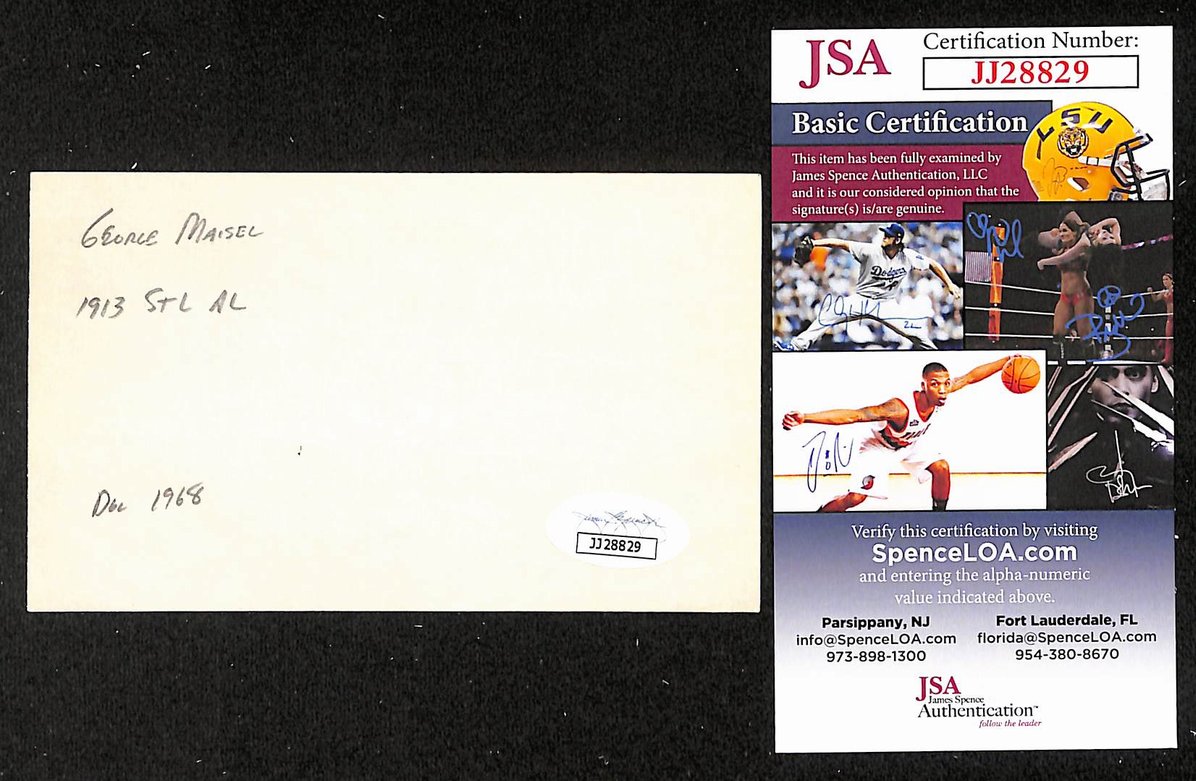 George Maisel Cubs Autographed/Signed 3x5 Index Card JSA BA208466