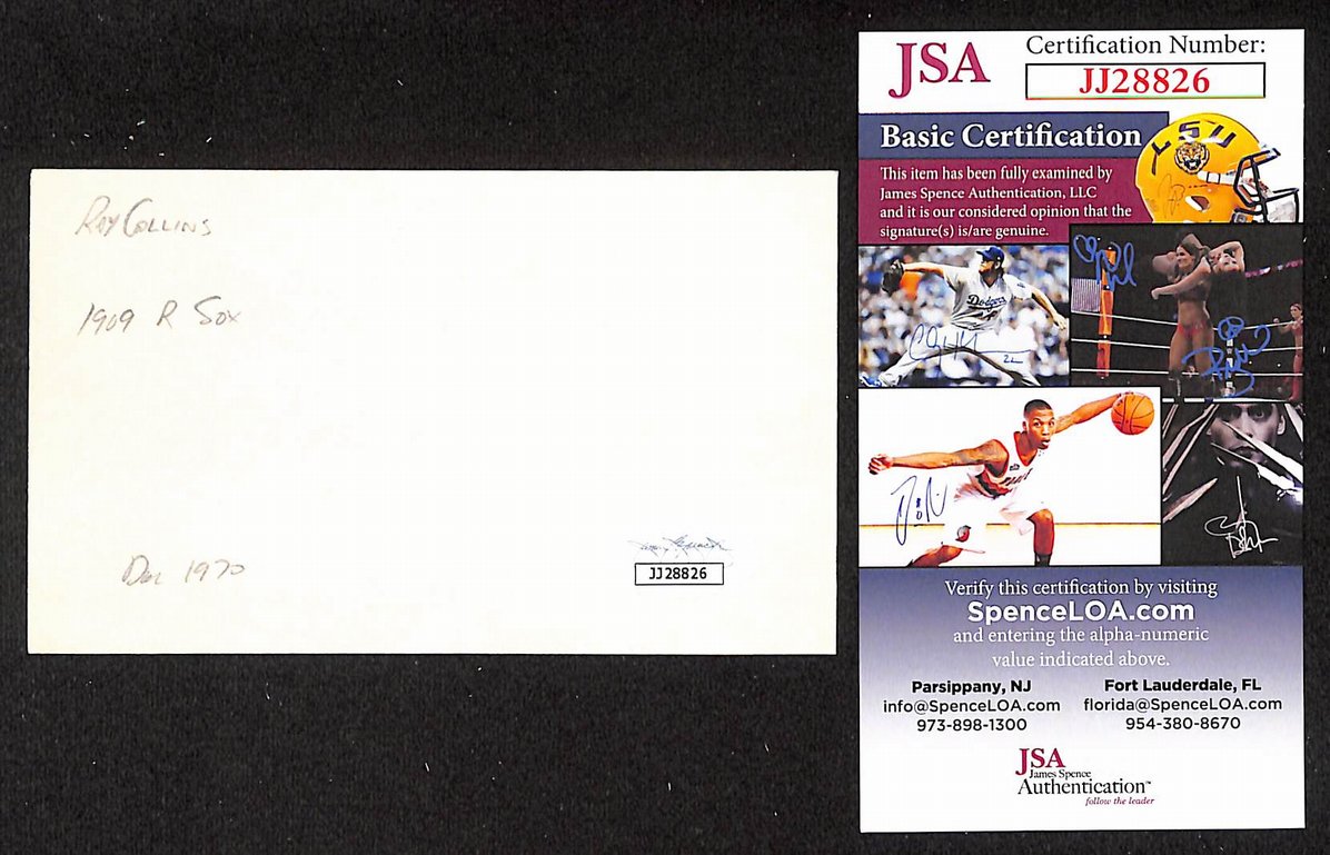 Ray Collins Red Sox Autographed/Signed 3x5 Index Card JSA BA208468