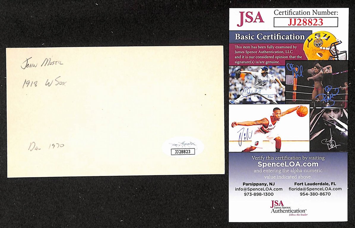 John Mostil White Sox Autographed/Signed 3x5 Index Card JSA BA208469