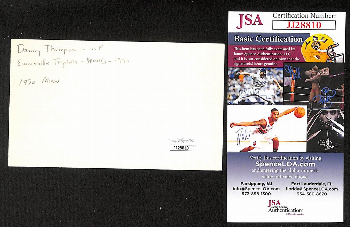 Danny Thompson Twins Autographed/Signed 3x5 Index Card JSA BA208470