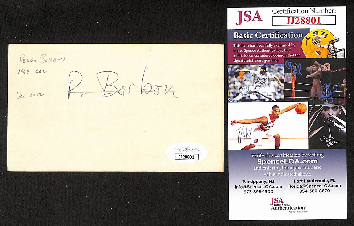 Pedro Borbon Reds Autographed/Signed 3x5 Index Card JSA BA208471
