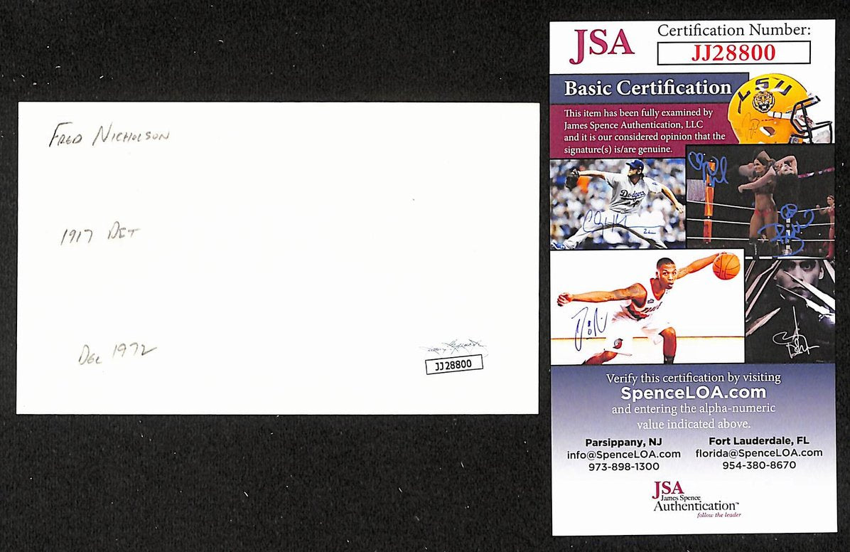Fred Nicholson Pirates Autographed/Signed 3x5 Index Card JSA BA208472