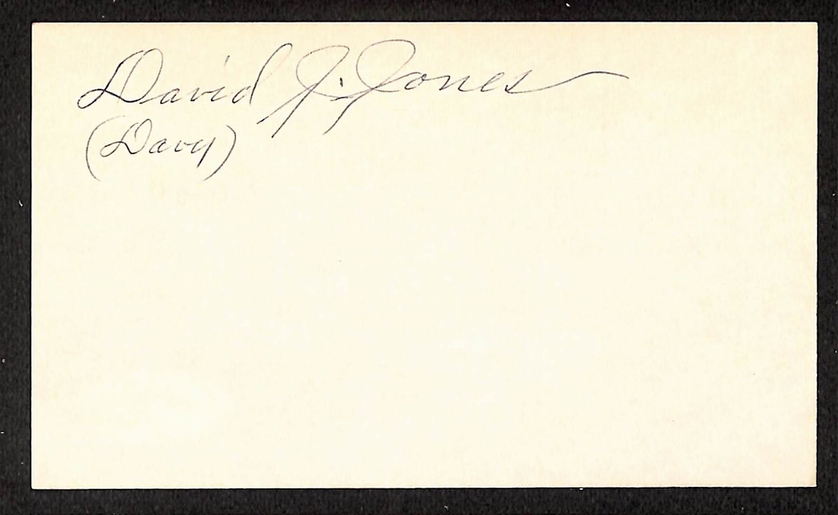 David Davy Jones Tigers Autographed/Signed 3x5 Index Card JSA BA208473