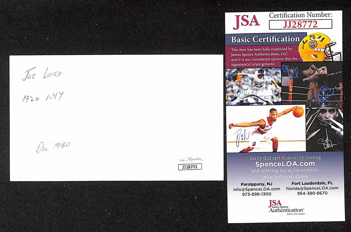Joe Lucey Red Sox Autographed/Signed 3x5 Index Card JSA BA208480
