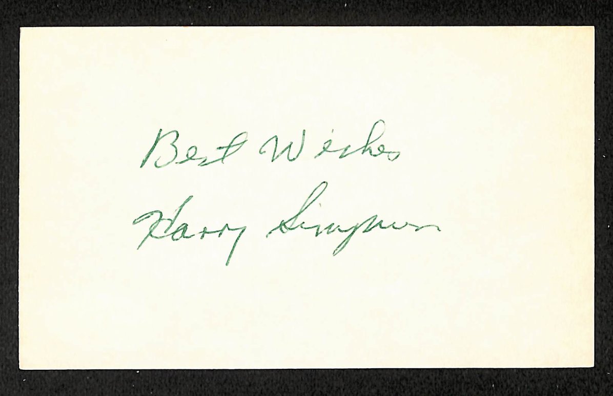 Harry Simpson Indians Autographed/Signed 3x5 Index Card JSA BA208481