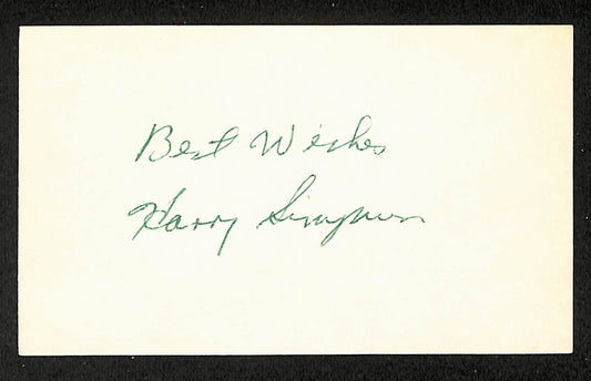 Harry Simpson Indians Autographed/Signed 3x5 Index Card JSA BA208481