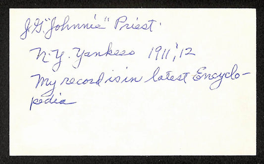 Johnny Priest Highlanders Autographed/Signed 3x5 Index Card JSA BA208482