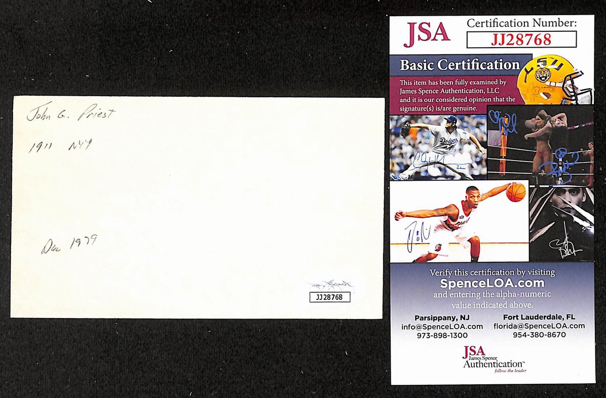 Johnny Priest Highlanders Autographed/Signed 3x5 Index Card JSA BA208482