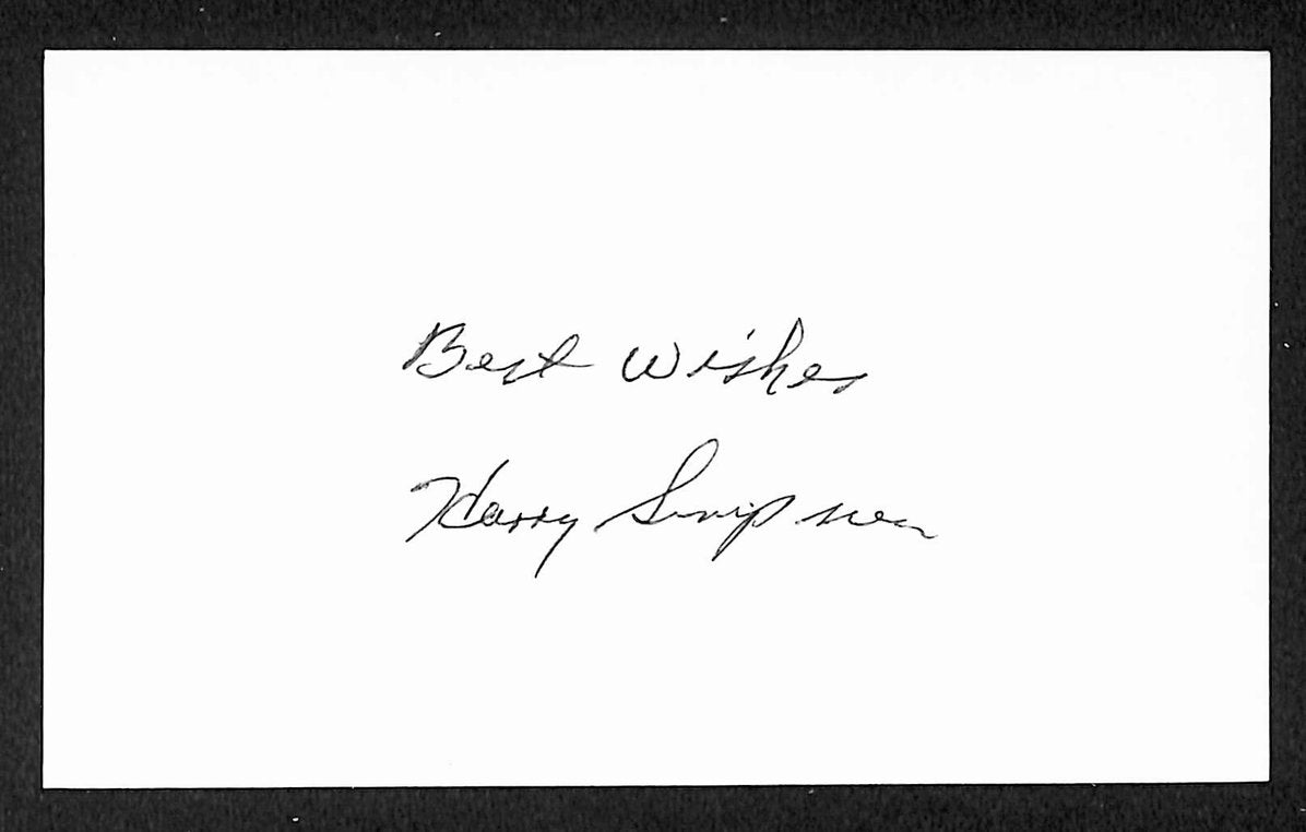 Harry Simpson Indians Autographed/Signed 3x5 Index Card JSA BA208483