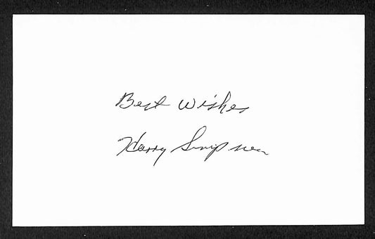 Harry Simpson Indians Autographed/Signed 3x5 Index Card JSA BA208483