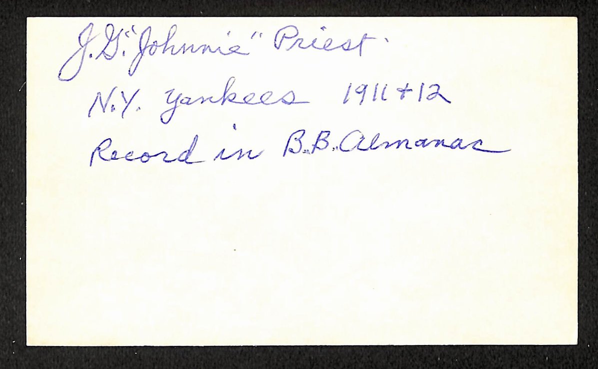 Johnny Priest Highlanders Autographed/Signed 3x5 Index Card JSA BA208484