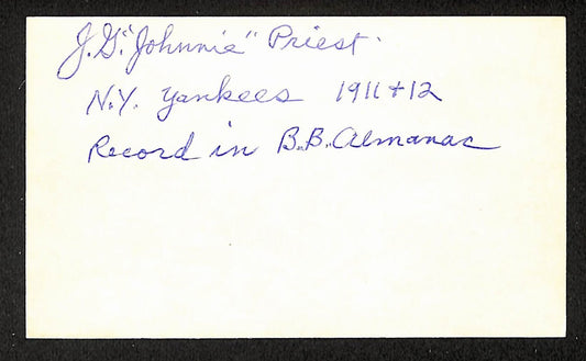 Johnny Priest Highlanders Autographed/Signed 3x5 Index Card JSA BA208484