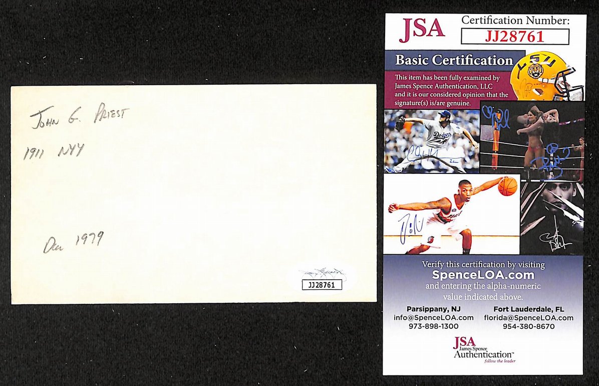 Johnny Priest Highlanders Autographed/Signed 3x5 Index Card JSA BA208484