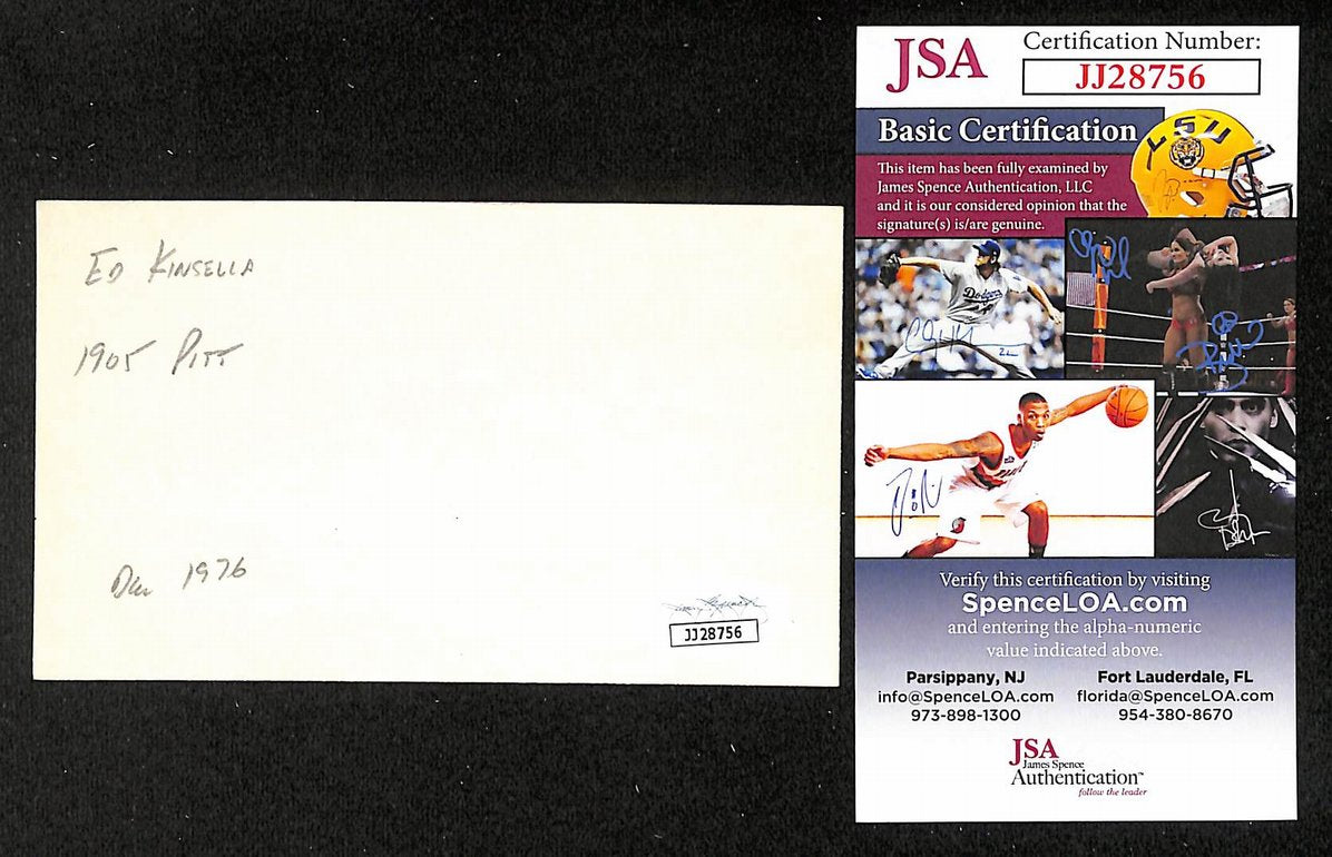Ed Kinsella Pirates Autographed/Signed 3x5 Index Card JSA BA208486