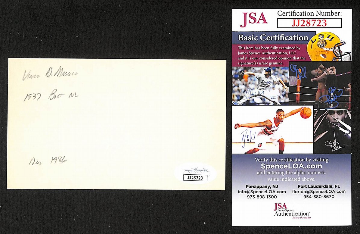 Vince DiMaggio Pirates Autographed/Signed 3x5 Index Card JSA BA208493
