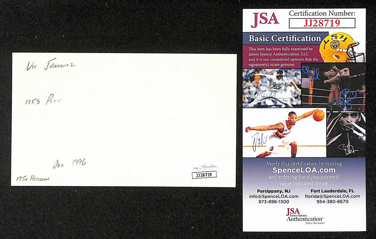 Vic Janowicz Ohio State Autographed/Signed 3x5 Index Card JSA BA208495