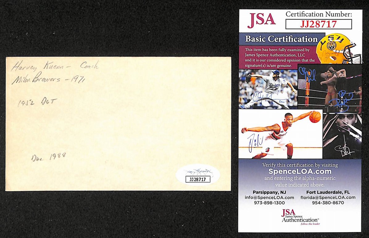 Harvey Kuenn Tigers Autographed/Signed 3x5 Index Card JSA BA208496