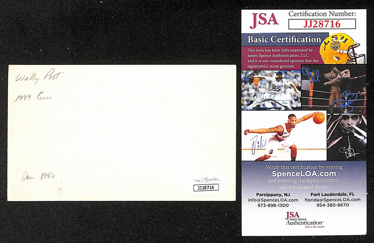 Wally Post Reds Autographed/Signed 3x5 Index Card JSA BA208497