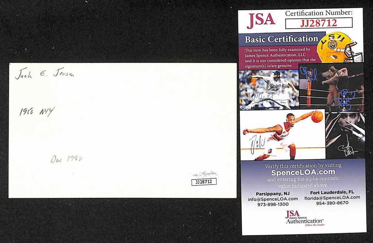 Jackie Jensen Yankees Autographed/Signed 3x5 Index Card JSA BA208498