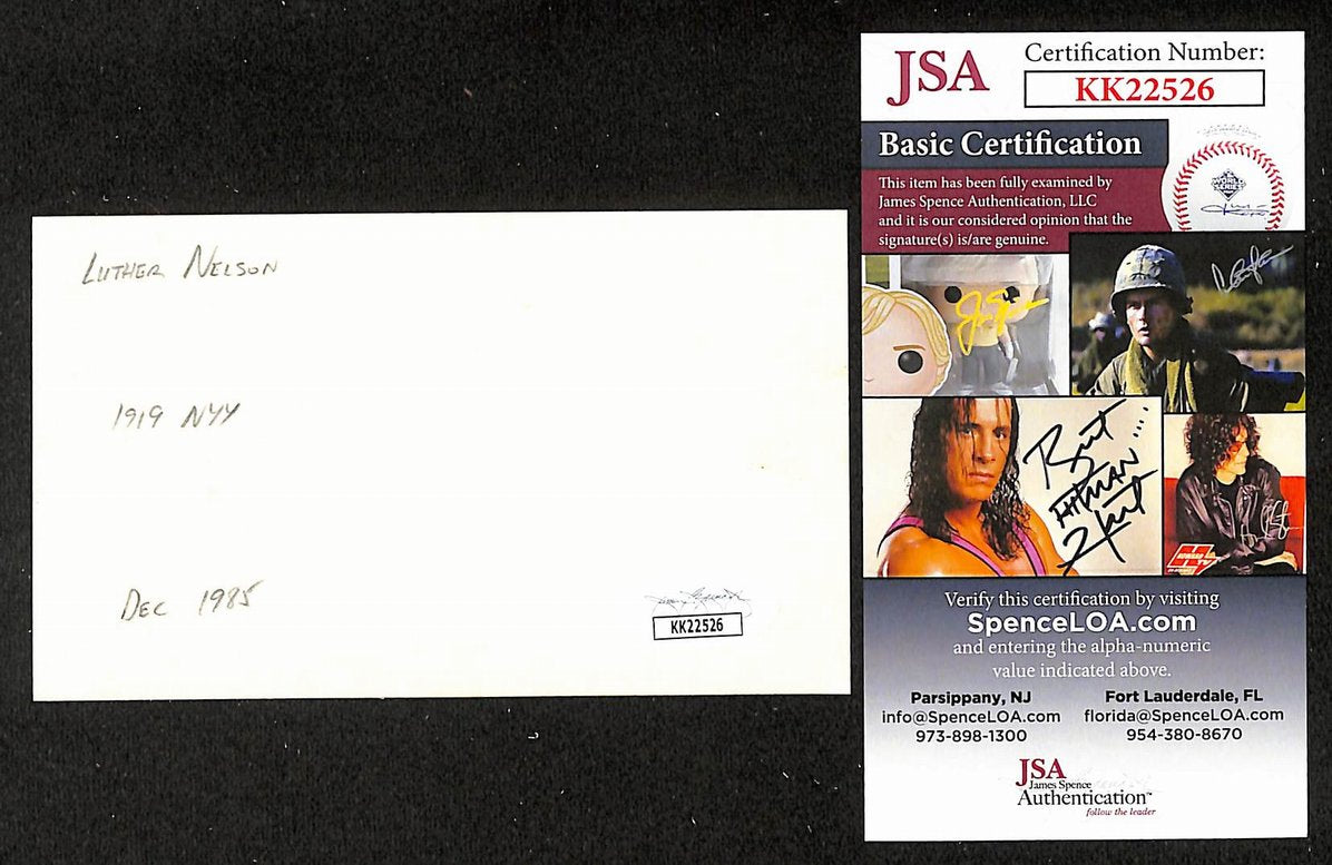 Luther Nelson Yankees Autographed/Signed 3x5 Index Card JSA BA207868