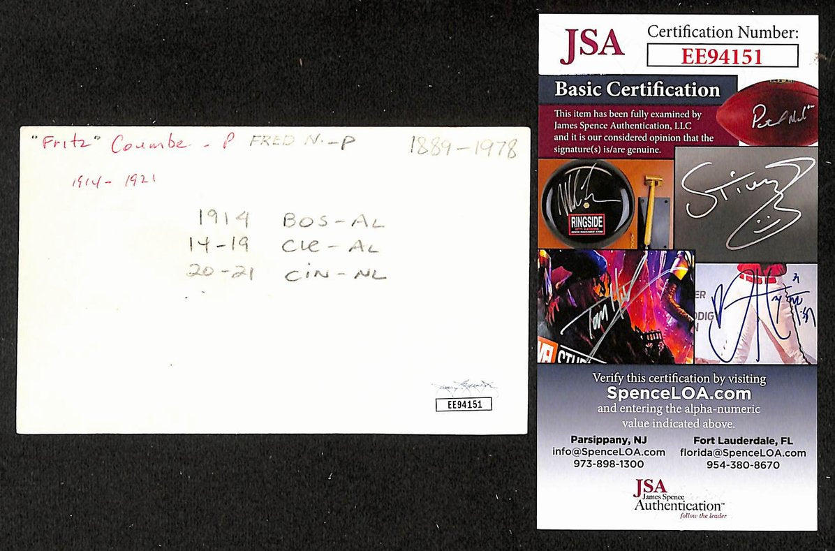 Fritz Coumbe Red Sox Autographed/Signed 3x5 Index Card JSA BA207870
