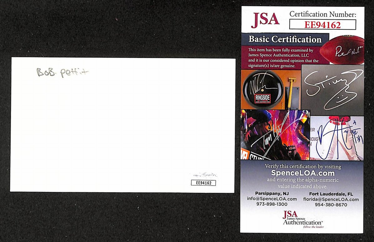Bob Pettit Hawks Autographed/Signed 3x5 Index Card HOF JSA BA207871