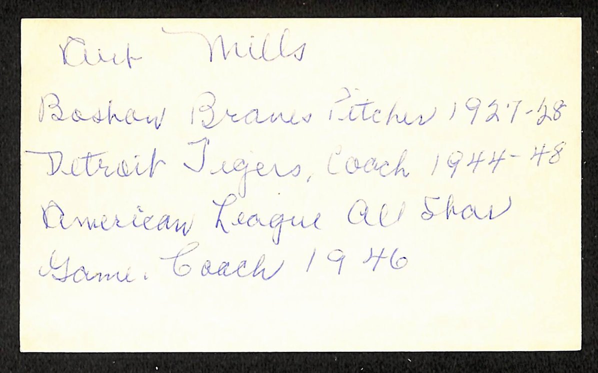Art Mills Braves Autographed/Signed 3x5 Index Card JSA BA207876