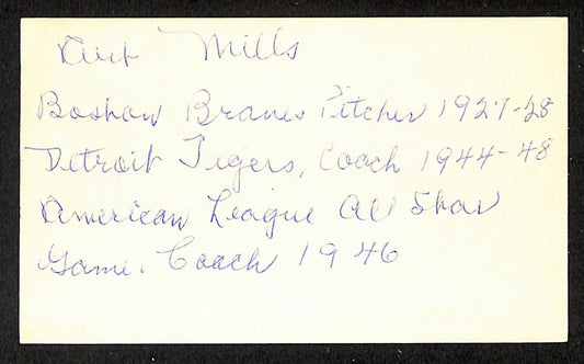 Art Mills Braves Autographed/Signed 3x5 Index Card JSA BA207876