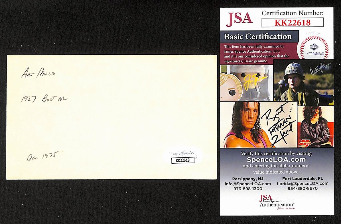 Art Mills Braves Autographed/Signed 3x5 Index Card JSA BA207876
