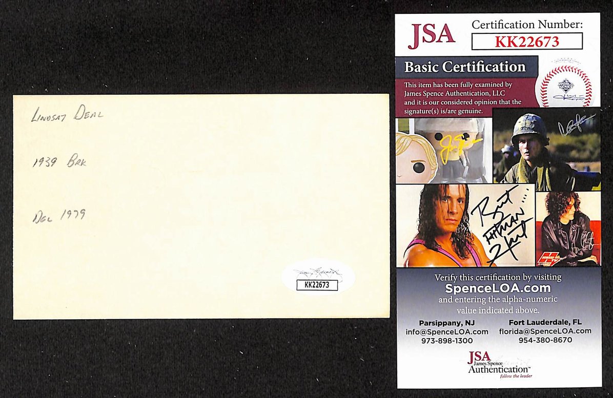 Lindsay Deal Dodgers Autographed/Signed 3x5 Index Card JSA BA207879