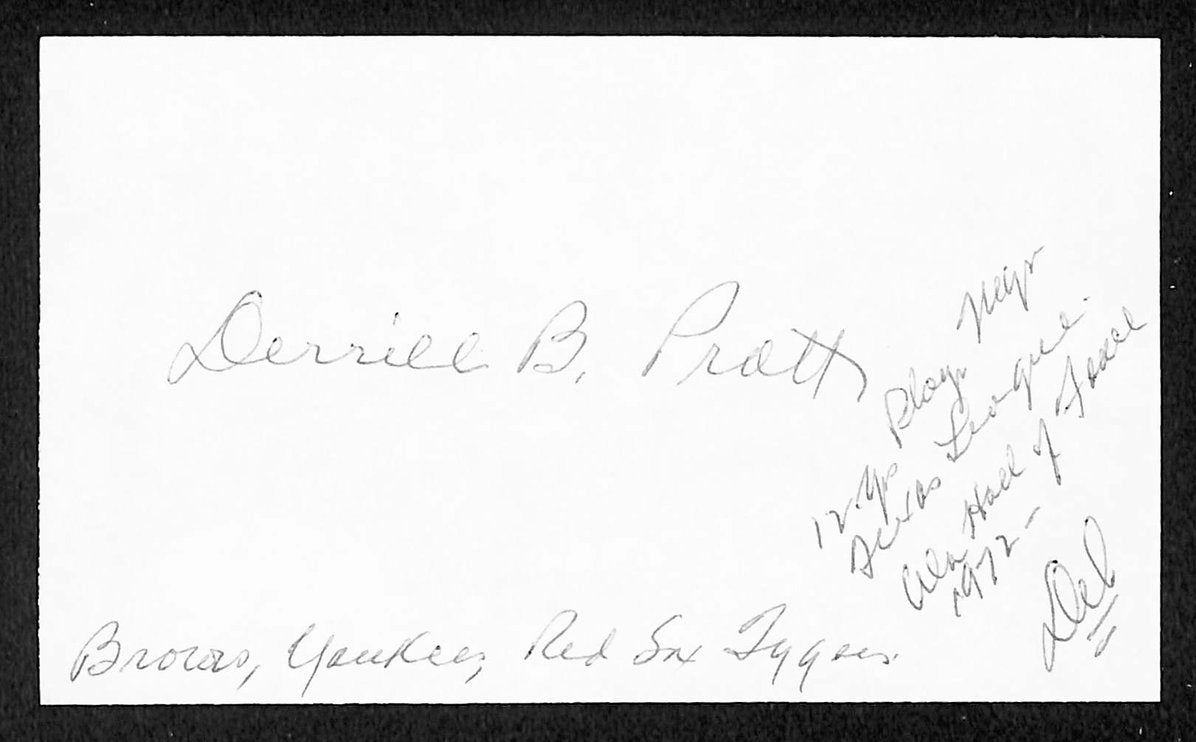 Del Pratt Browns Autographed/Signed 3x5 Index Card JSA BA207880