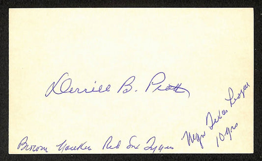 Del Pratt Browns Autographed/Signed 3x5 Index Card JSA BA207881