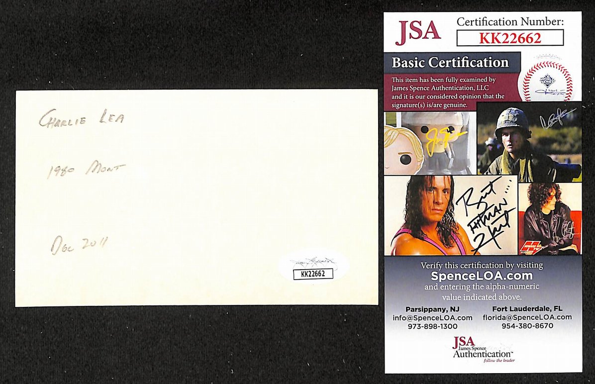 Charlie Lea Twins Autographed/Signed 3x5 Index Card JSA BA207882