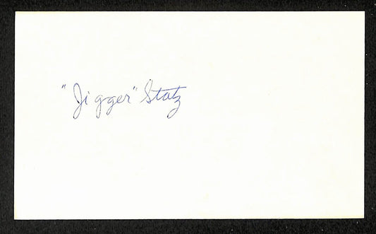 Jigger Statz Red Sox Autographed/Signed 3x5 Index Card JSA BA207885
