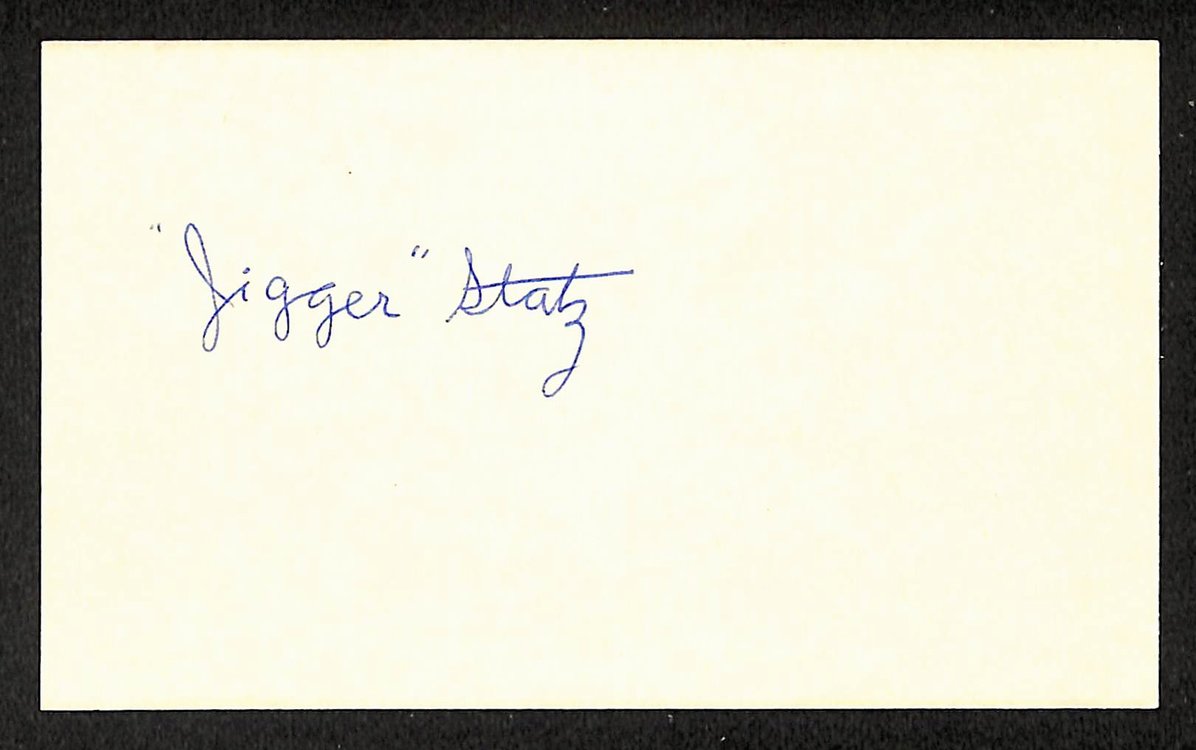 Jigger Statz Red Sox Autographed/Signed 3x5 Index Card JSA BA207886