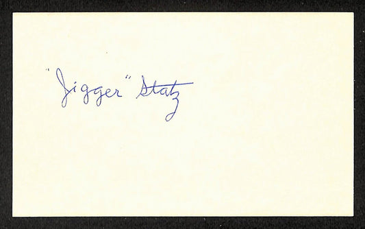 Jigger Statz Red Sox Autographed/Signed 3x5 Index Card JSA BA207886