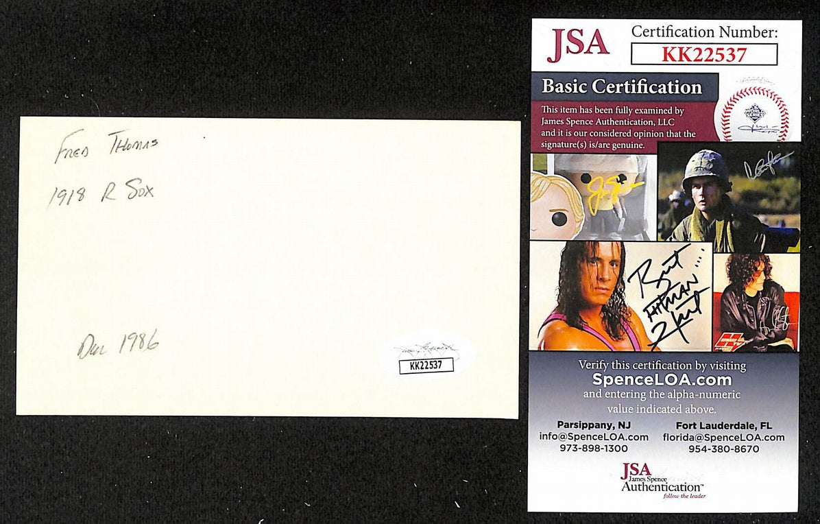 Fred Thomas Red Sox Autographed/Signed 3x5 Index Card JSA BA207887