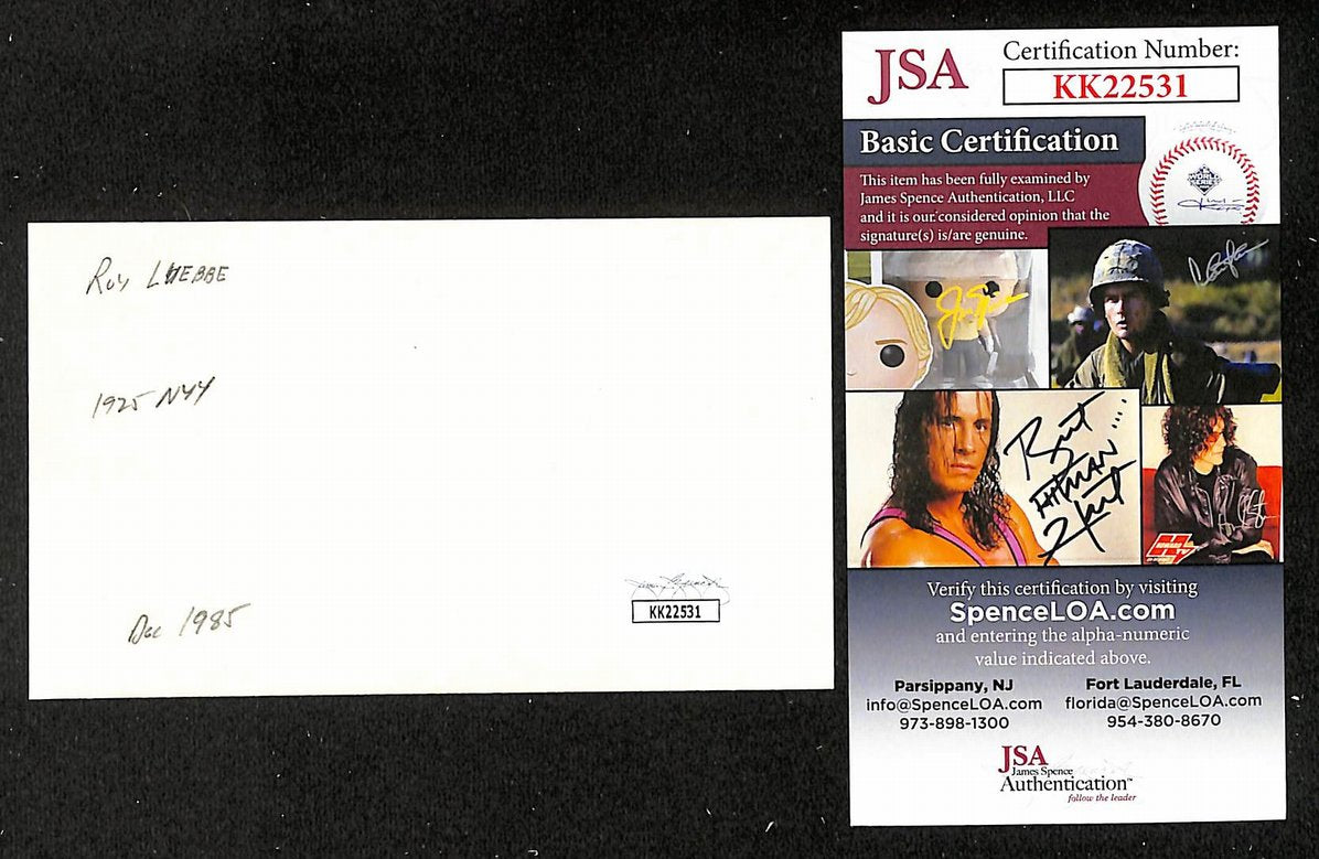Roy Luebbe Yankees Autographed/Signed 3x5 Index Card JSA BA207889