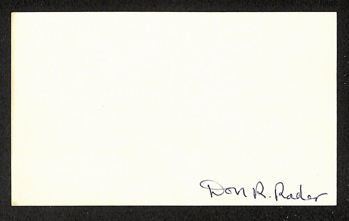 Don Rader Phillies Autographed/Signed 3x5 Index Card JSA BA207890