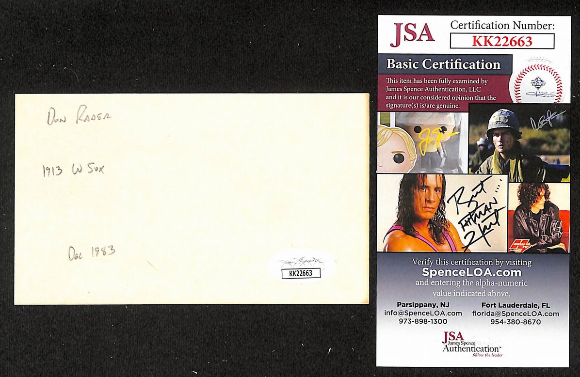 Don Rader Phillies Autographed/Signed 3x5 Index Card JSA BA207890
