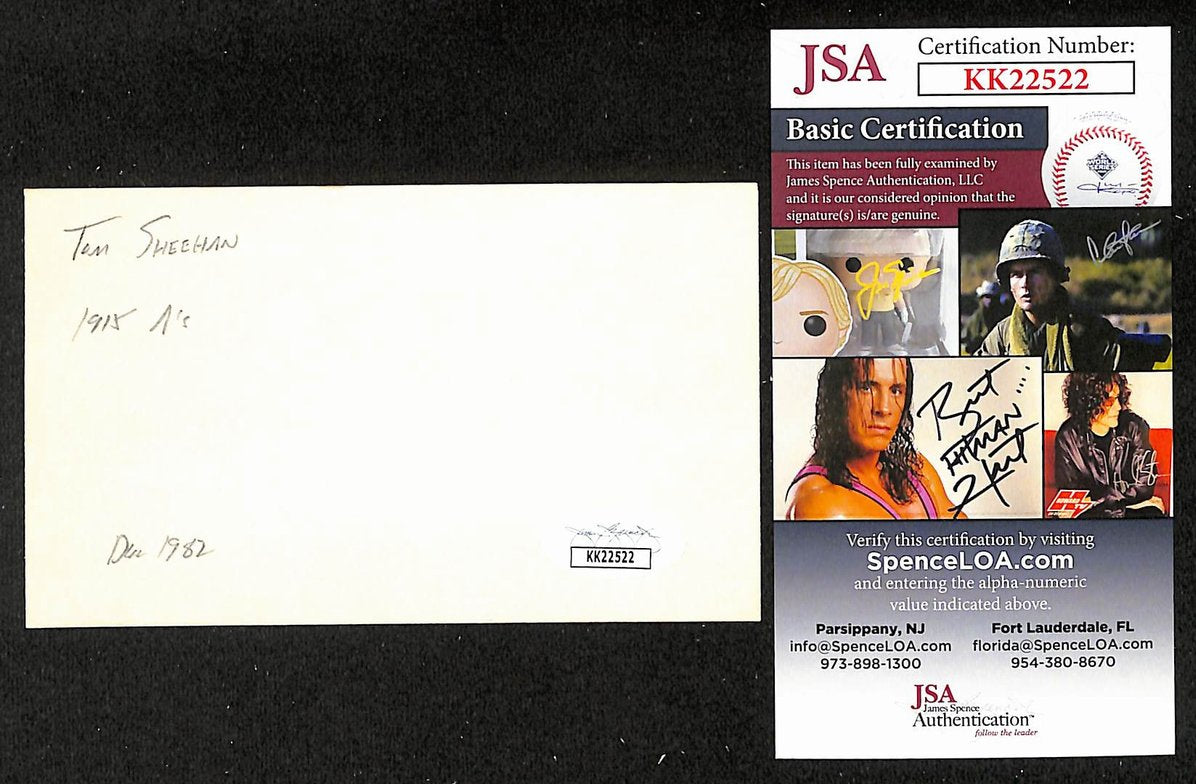 Tom Sheehan Athletics Autographed/Signed 3x5 Index Card JSA BA207892