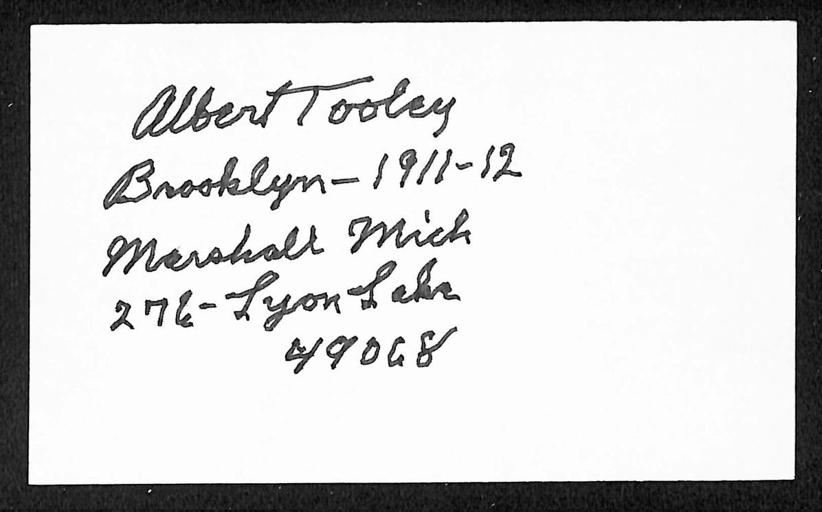 Bert Tooley Dodgers Autographed/Signed 3x5 Index Card JSA BA207894