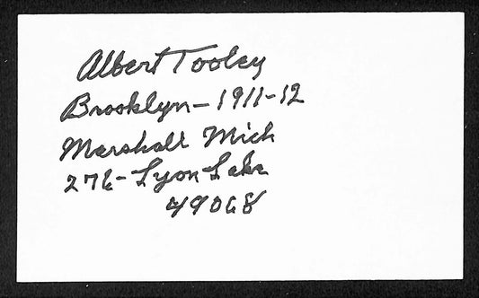 Bert Tooley Dodgers Autographed/Signed 3x5 Index Card JSA BA207894