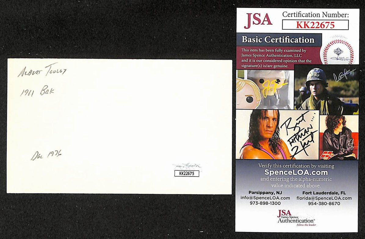 Bert Tooley Dodgers Autographed/Signed 3x5 Index Card JSA BA207894