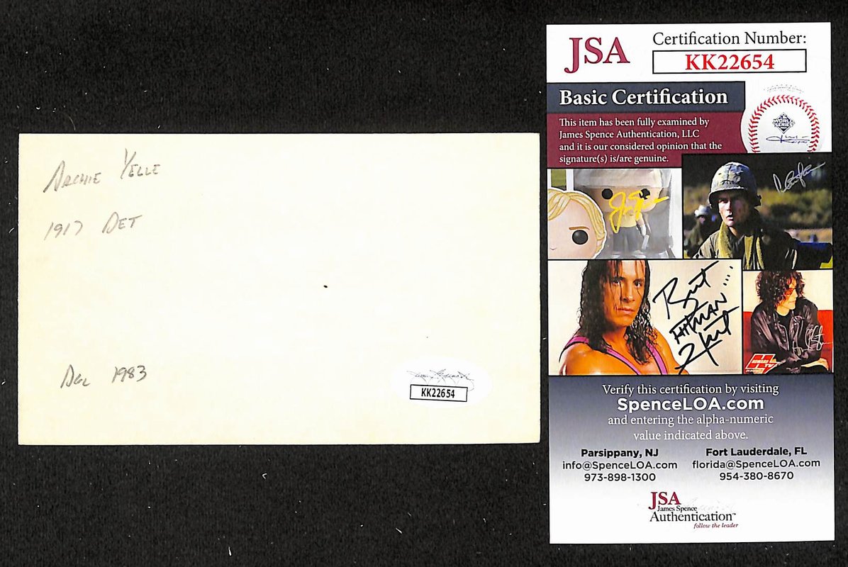 Archie Yelle Tigers Autographed/Signed 3x5 Index Card JSA BA207898